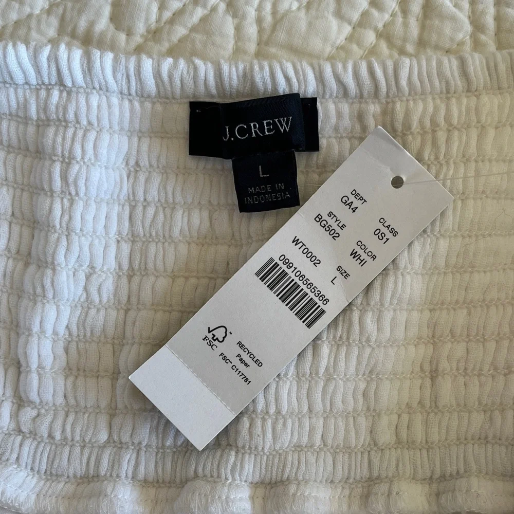 NWT J. Crew Cotton Long Sleeve Dress Women L White Pockets Cottage Babydoll Flaw